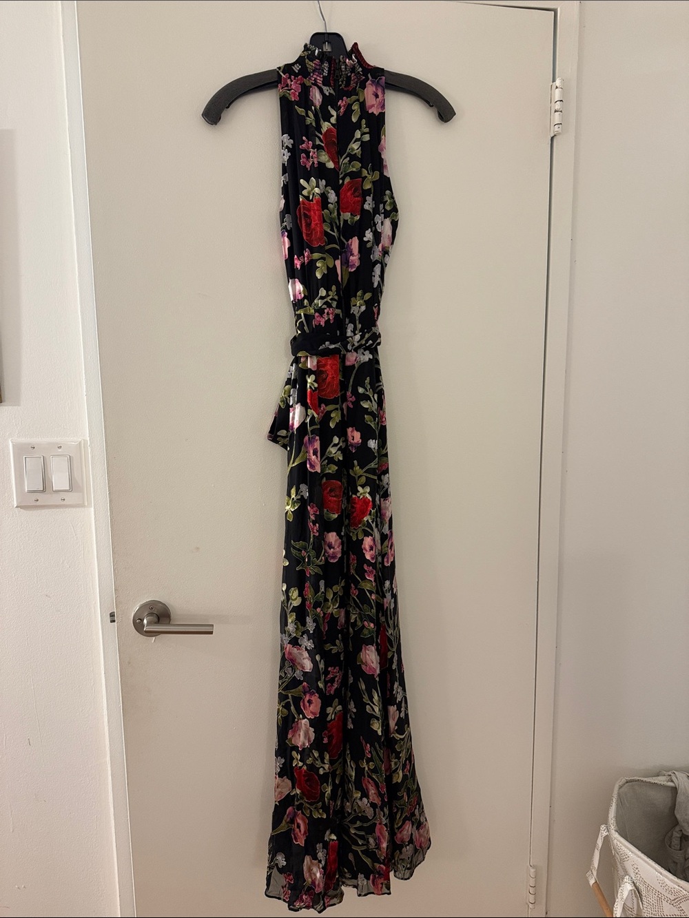 Alice + Olivia Black Floral Halter Maxi Dress with Tie Waist - Picture 8 of 13